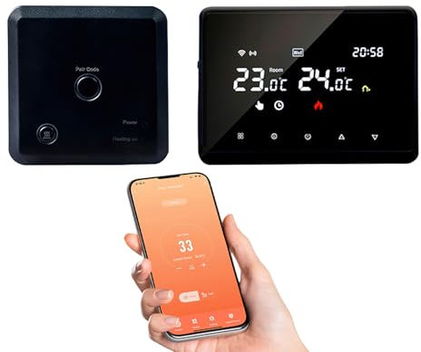 Termostato inalámbrico WiFi Tuya, termostato caldera de gas, conexión e inteligente WiFi, con pantalla LED táctil, control de voz y distancia, compatible con Alexa y Google Home (Negro)