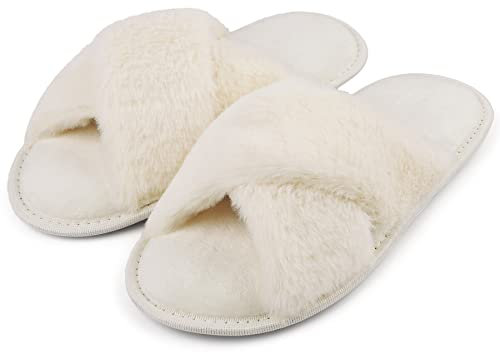 riemot Pantofole Donna in Memory Foam Ciabatte Invernali da Casa Calde leggere Comode Ciabatte Donna Antiscivolo Ciabatte Pelose Morbide Suola Scarpe Donna Invernali Indoor Outdoor,Bianco,40/41 EU