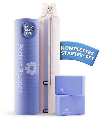 Perfect Balance® Yoga Matten Set [Premium Erfahrung] - Hochwertiges TPE-Material, Rutschfeste Oberfläche - Stilvoll und umweltfreundlich (blau, Yoga Set)