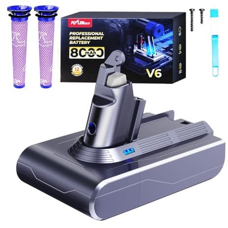 8000mAh Dyson V6 Battery Replacement, FLYLINKTECH Battery for Dyson V6 Compatible with Absolute, Animal, Motorhead, Total Clean, SV03 SV04 SV05 SV06 SV07 SV09 DC58 DC59 DC61 DC62 DC72 DC74