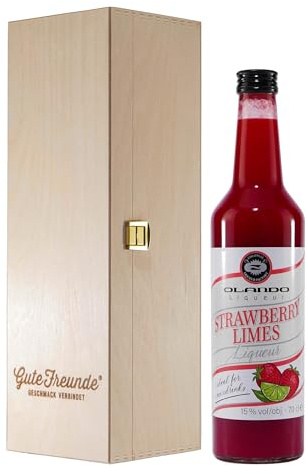 Olando Strawberry-Limes Liqueur mit Geschenk-Holzkiste