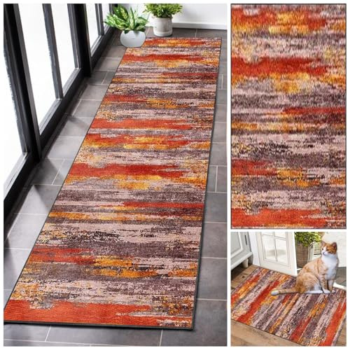 Teppich Läufer Flur Lang Modern Kücheteppich Rutschfest Waschbar Teppichläufer Flur Schmutzfangmatte Küchenläufer Meterware Korridor Eingang Flurläufer Schlafzimmer Wohnzimmer Treppen 80 x 120 cm