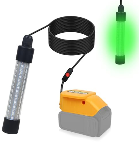Azucyzi Green LED Underwater Fishing Light Compatible with for DeWalt 20V Battery (Battery Not Included), 3000 Lumens Submersible Fish Attractant Lamp, IP68 Waterproof for Night, Ice & Boat Fishing