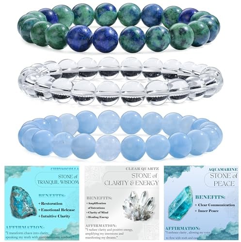 Bivei 3-teiliges Perlenarmband Damen Handgefertigter Naturstein Heilsteine Edelstein Perlen Armband, Yoga, Meditation, Schutz Geschenk