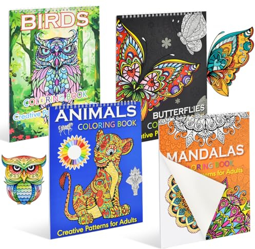 VGECEE 4 Malbücher für Erwachsene A4 Ausmalbuch für Erwachsene Färbung Buch Ausmalbuch tiere, 80 Blatt, Muster Mandala Malbuch für Stress Abbauen und Entspannen