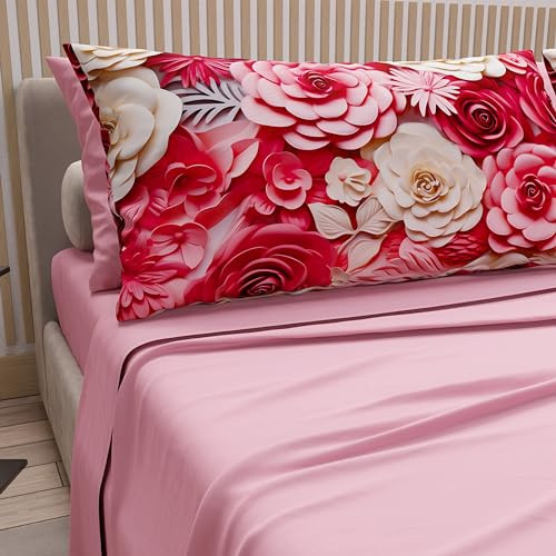 PETTI Artigiani Italiani - Lenzuola in Cotone con Federe in Stampa Digitale, Una Piazza e Mezza Francese, Completo Lenzuolo Sopra e Sotto con Angoli, Origami Rosa, 100% Made in Italy