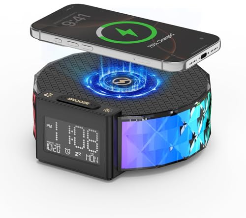 Smiling Shark Lichtwecker, WKL-02 Nachttischlampe Wecker Kabelloser Ladestation mit Touch Steuerung 3 Stufen und RGB-Modus LCD-Display Ladegerät Wecker Licht Nachttischlampen für Schlafzimmer Zuhause
