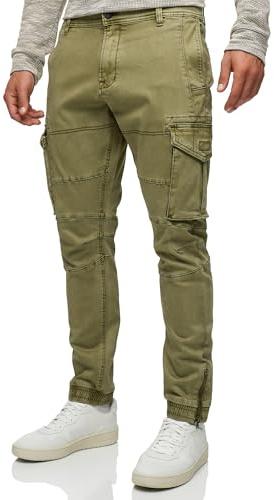 Indicode Herren Alex Cargohose Freizeithose aus 98% Baumwolle mit 6 Taschen | Strapazierfähige Outdoorhose aus Baumwollmaterial, Freizeithose, Cargohose, Arbeitshose, bequeme Stoffhose für Männer