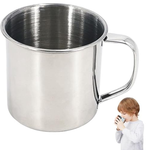 AZIDWERYQ Tasse à café en acier inoxydable, tasse en acier inoxydable de 250 ml avec poignée, tasses à café en métal pour camping, randonnée, camping-car, bureau, école avec poignée