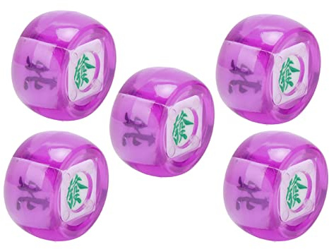 5 Stück Mahjong-Windrichtungswürfel für Brettspiele und Gelegenheitsspiele, Robuste Ost-Südwest-Nord-Würfel aus Kunststoff, Leichte 4,2 cm Große Kugelwürfel (Transparentes Lila)