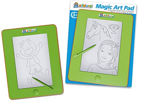 alldoro 68522 - Magic Art Pad, magnetische Maltafel im Tablet Design, Zeichentafel mit großem Display, Magnettafel ca. 20 x 25 cm, Zaubertafel mit Schieber und Stift, Kinder ab 3 Jahre, orange / grün