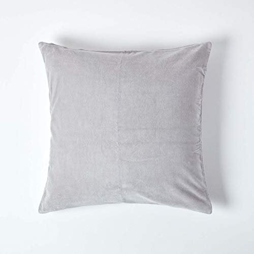 HOMESCAPES Housse de Coussin en Velours carrée 100% Coton uni Gris Clair, 40 x 40 cm