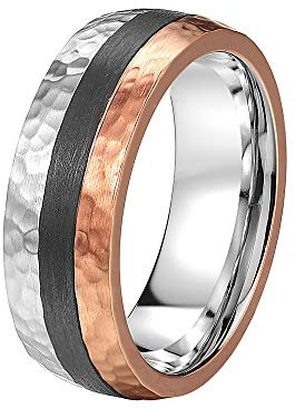 DOOSTI Partnerring/Freundschaftsring HAMMERSCHLAG Edelstahl-Carbon – inkl. Gratis Gravur (72 (22.9))