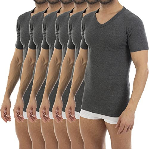 Lacotex Camiseta Interior Termal de Hombre | Camiseta Manga Corta y Cuello Pico Térmica | Confort y Protección Térmica Interior | Pack Ahorro 6 Unidades | Talla M L149 Gris