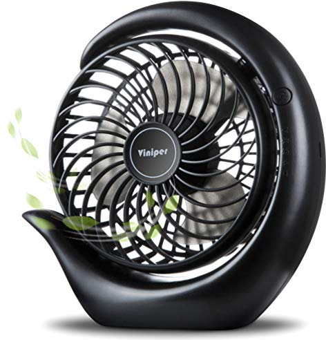 viniper Portable Rechargeable Fan, Small Desk Fan : 3 Speeds & about 8-24 Hours Longer Working, 180° Rotation, Battery Desktop Fan for Home/Office (Black, Light Black Blade)