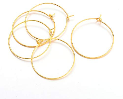 Cheriswelry Goldene Messing-Creolen, rund, 30 mm, Draht-Creolen, Weinglas-Charm-Ringe, Perlen-Reifen für DIY-Schmuck, Basteln, 50 Stück