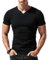 Hommes Coupe Slim Manche Short Henley T-Shirt Décontractée Col en V Maillots de Corps Coton T2307 Noir Large