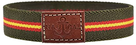 BDM Pulsera de Hombre y Mujer de Tela Verde Militar con la Bandera de España. Brazalete náutico elástico.