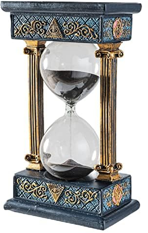 Dekorative Sanduhr mit Sanduhr, handbemalt, blaugrün und goldfarben, Vintage-inspirierte Freimaurer-Dekoration, 18 cm