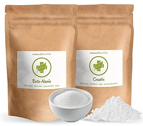 SPAR-SET: Creatin Pulver 500 g + Beta Alanin 500 g - Aminosäuren-Kombi für mehr Kraft und Leistung - vegan und rein - ohne Zusätze - Deutsche Herstellung