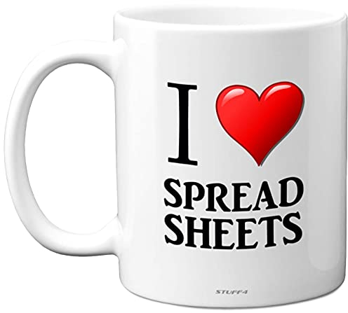 Tazza con fogli di calcolo con scritta I Love Spreadsheets - Tazza Excel - Love Heart Mug - Exel Gifts - Data Love - Tazze da tè per uomini e donne al lavoro - 311,8 g in ceramica