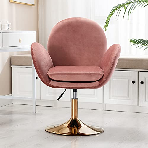 Wahson Sessel Samt Drehstuhl höhenverstellbar Loungesessel Polsterstuhl mit goldenem Sockel Schminkstuhl für Schlafzimmer/Wohnzimmer/Schminktisch (Rosa)