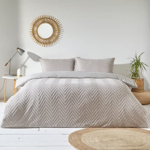 The Linen Yard Chevron Tuft Bettwäsche-Set für Einzelbetten, Baumwolle, Stein