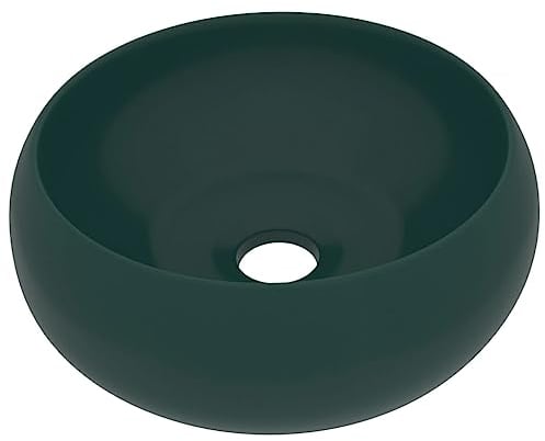 vidaXL Lavabo de lujo redondo verde oscuro mate 40 x 15 cm de cerámica