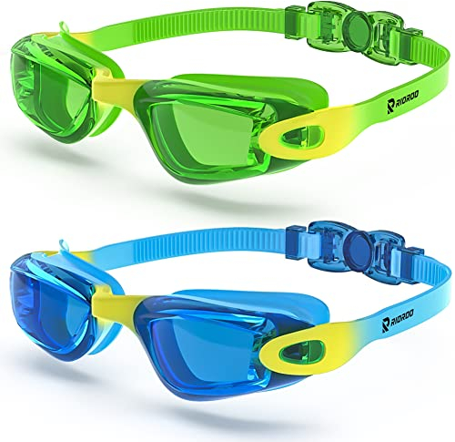 RIOROO Lunettes de Natation pour Enfant, Lot de 2, Protection UV, Anti-buee, Joints en Silicone, Lunette Piscine Enfant pour Fille Garon 6-14 Ans