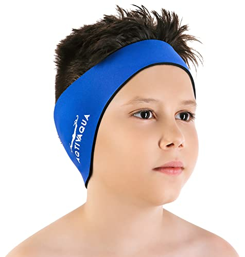 AqtivAqua Schwimm-Stirnband - Schwimm-Ohrenschutz - Schwimm Ear Band für Kinder & Erwachsene, Damen und Herren, Kleinkinder - Haar-Schutz - hält die Ohrstöpsel im Ohr (Blau, X-Large)