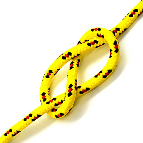 Yellow & Red Polypropylene Rope, Solid Braided Poly Rope Cord Twine for Boat Yacht Dock Line Camping Washing Line (6 mm x 1 metre / 3.2 ft)