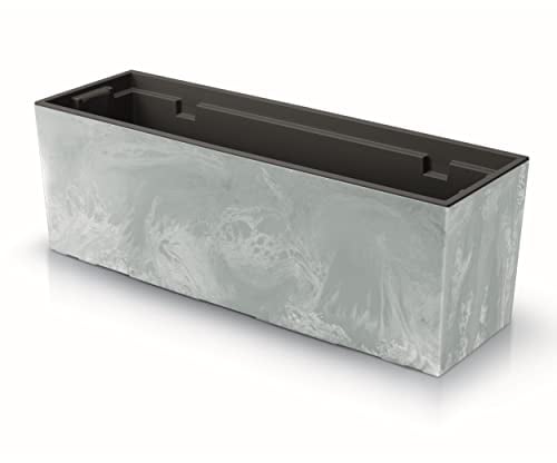 botle Fioriera con pratico inserto, lunghezza 58 cm, fioriera da balcone su plastica, effetto cemento, struttura cemento, colore interno/esterno
