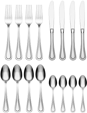 Oneida Barcelona Cutlery Set for 4 - Stainless Steel Cutlery Set, Heavy Weight & Mirror Finish, Rust Resistant & Dishwasher Safe Durable Flatware, Silver