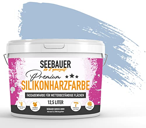 SEEBAUER diy Silikonharz-Fassadenfarbe Blau 10L für Außen (No. 845 Pale Heaven) Selbstreinigende Fassadenfarbe mit Lotuseffekt - Geeignet für Putz, Mauerwerk und Beton