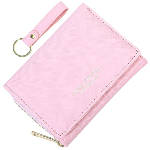 HAIWILL Geldbeutel Damen Klein PU Leder, Portmonee mit Münzfach und 7 Kartenfächern, Gross Kapazität Kleines Portemonnaie Viele Fächer (Saffiano Rosa)