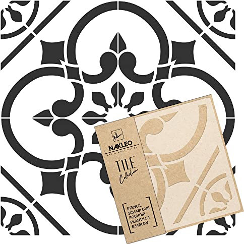 NAKLEO Fliesen Schablone zum Malen 33x33 cm, Victorian Oxford Spanische Blume Geometrisch, Kunststoff Wiederverwendbare Bodenschablone DIY, Holz Möbel Wand Dekoration
