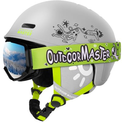 OutdoorMaster Kinder Skihelm + Skibrille Set Verstellbar Sicherheitsgeprüft | PC-Schale, EPS-Schaum, 12 Belüftungen, Anti-Beschlag, UV-Schutz, OTG, Weiches Innenfutter, Ideal für Wintersport