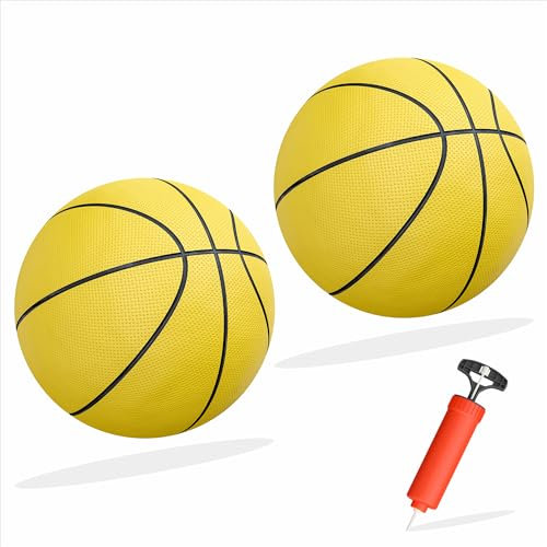 GILIKOKO Lot de 2 petits ballons de basket gonflables pour enfants, 18 cm, avec pompe et aiguille
