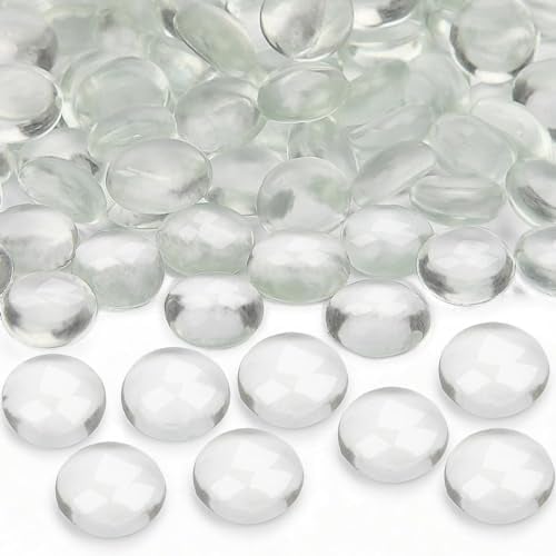 VorentXia 200 Pièces Billes Plates Verre Transparent Galets Decoratif Cristaux Décoratifs 900g Plan de Décoration Pierres de Verre Aquarium Aménagement Paysager Jardin Pot de Fleurs