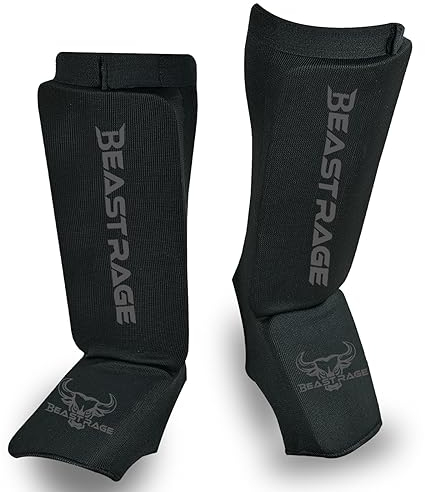 Schienbeinschoner für Muay Thai, Kickboxen, MMA, Taekwondo, Boxen, Kampfsport, elastische Socken, gepolsterte Beinspannschutzpolster, Schienbeinschoner, Sparring-Training, Karate BJJ L, SCHWARZ