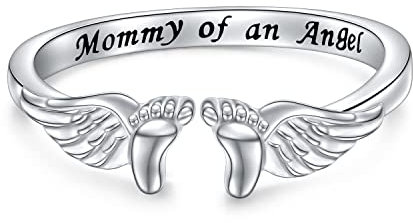 Flyow Fehlgeburt Ring Verlust Mama eines Engels 925 Sterling Silber Gedenkring Schmuck Sympathie Schwangerschaft Fehlgeburt Geschenke für für Damen Mutter Mama Einstellbare Größe