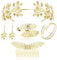 CASSIECA 5 Stücke Griechische Göttin Kostüm Schmuck Set Gold Hochzeit Brautschmuck Lorbeerkranz Haarspange Armband Oberarmreif Ohrringe Haarreif Set Boho Blatt Haar Krone Accessories Damen