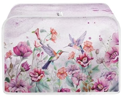 TOADDMOS Hummingbird Floral Pink 2 Slice Toaster Cover,Kitchen Appliances Dust Cover for Bread Bakeware