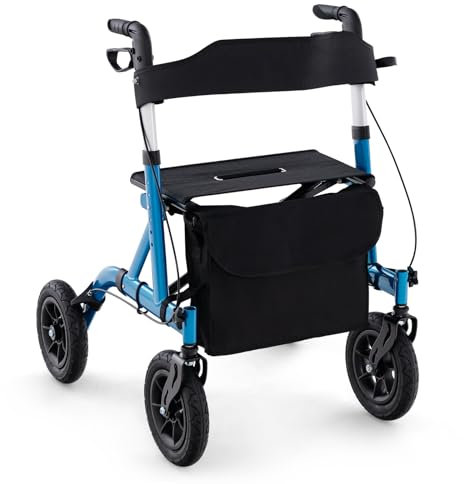 GOPLUS Rollator faltbar, 6-höhenverstellbare Gehhilfe mit Rädern, Laufhilfe leicht mit Griffe, Sitz, Tasche & Stockhalter, Gehwagen aus Aluminium bis 160kg belastbar für Senioren (Blau)