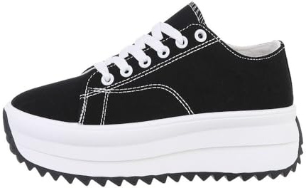 Ital Design Damenschuhe Freizeitschuhe Sneakers Low, LT230-2-, Textil, Schwarz Weiß, Gr. 38