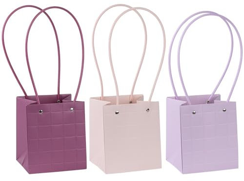 Ideen mit Herz Sacchetti regalo per piante | con manico | Vaso per piante | Composizione floreale | pensierino | 13 cm x 13 cm x 15 cm | 3 pezzi