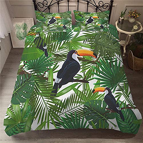 SJSXWQN Bettwäsche 135x200 Tukan Bettwäsche-Set mit Reißverschluss Schließung für Kinder Mädchen Weicher Atmungsaktive Mikrofaser Bettbezug + 2 Kopfkissenbezug 80x80 cm