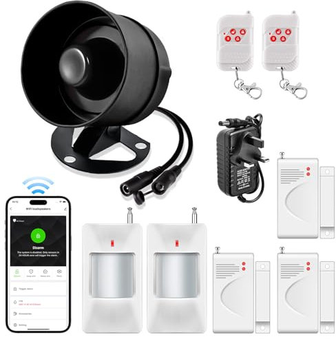 Fuers Home Security Systems WiFi Burglar Alarms120 dB Home Alarm Systems 9 Piece PIR Motion Sensor with Remote Control Shed Alarm with Free App Notification for House Safety
