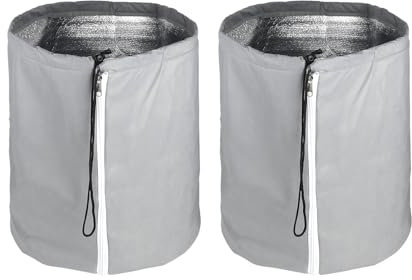 CPROSP 2tlg Thermo Topfschutz für Pflanzen 50 x 45CM, Pflanzenschutz Winter, Frost Schutz für Pflanzkübel Pflanztöpfe für Pflanzen mit Zugband, Reißverschluss & Filz Kokosscheibe Ø 45cm Grau