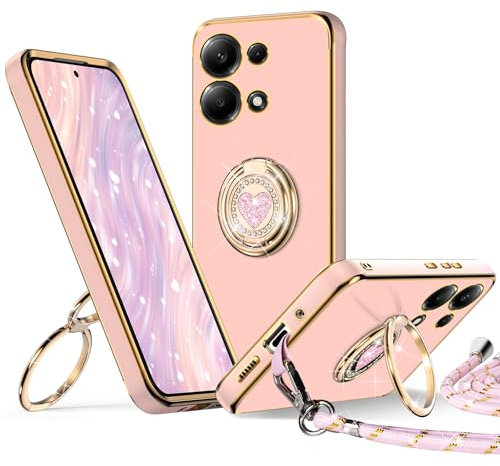 XYZ Cover per Xiaomi Redmi Note 13 Pro 5G, con Supporto ad Anello Doppio Cuore, con Cordino per Ragazze e Donne, Cover Protettiva di Lusso Carina e Scintillante per Xiaomi Redmi Note 13 Pro 5G, Rosa